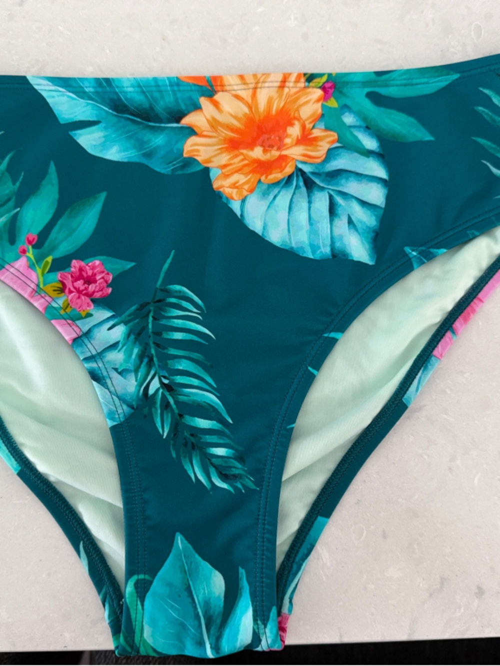 Cupshe Teal Floral Bikini Bottom with Orange & Pink Accents